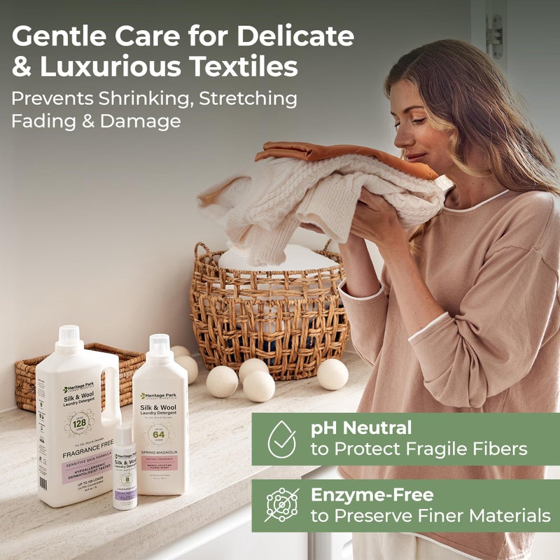 Heritage Park Laundry Essentials Heritage Park Silk & Wool Fragrance Free, Hypoallergenic, pH-Neutral Laundry Detergent â€“ Dermatologist-tested, Sensitive Skin-Friendly, Enzyme-Free, Concentrated Up to 64 loads (32 fl oz) - Image 2